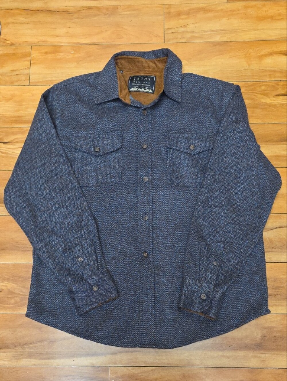 Jachs New York Herringbone Button Up Shirt Jacket Shacket Lined Collar Size L